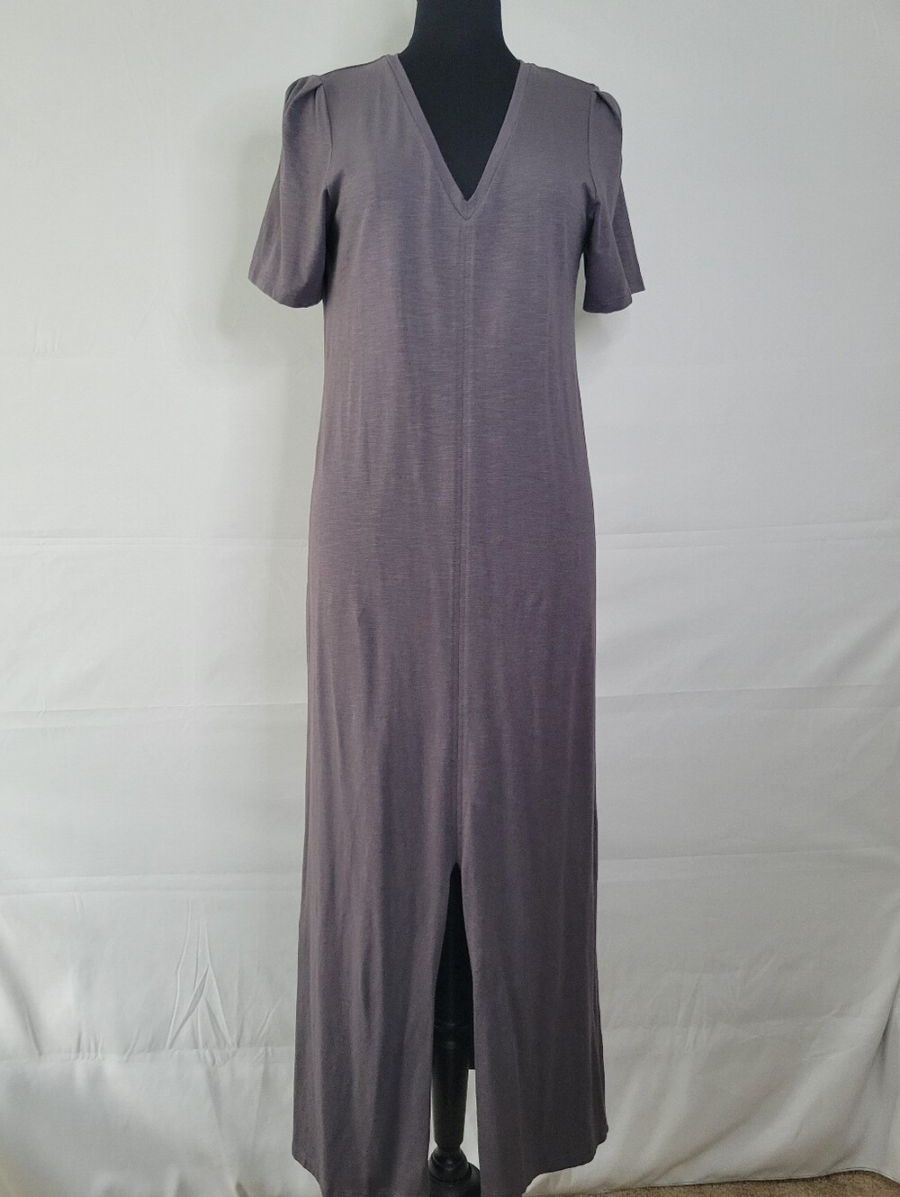 Lilla P Maxi Muted Grayish Purple V-Neck Dress.